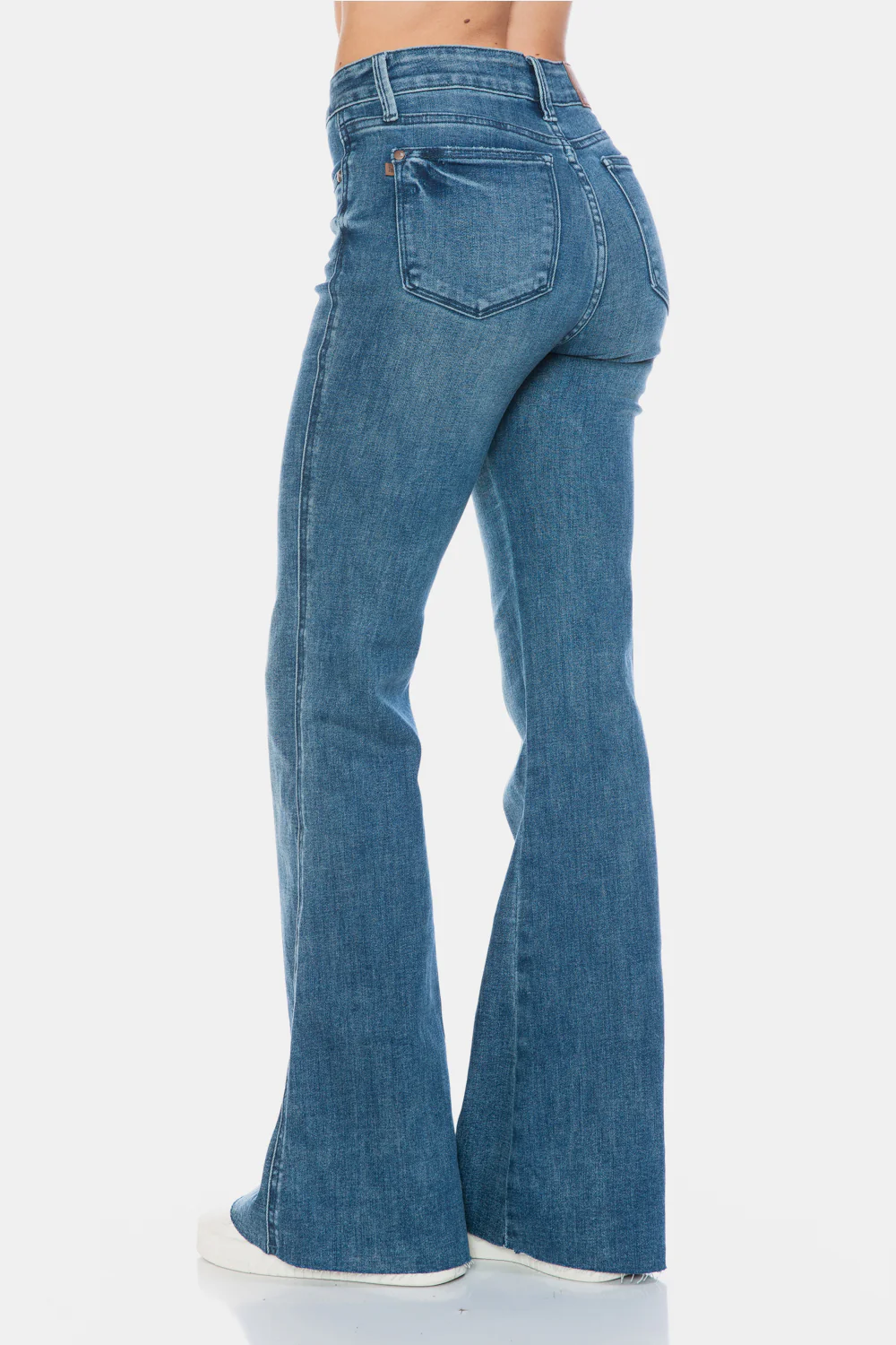 Blue Full Size Tummy Control Cut Hem Flare Jeans