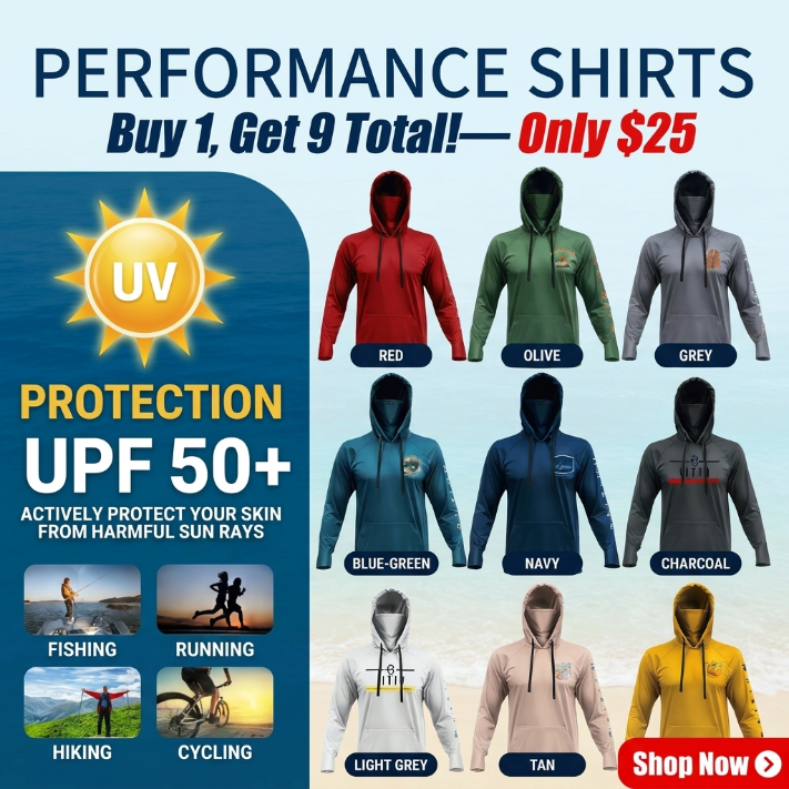 ⭐Men’s Hooded UPF 50 Work & Fishing Shirt with Built-In Face Gaiter