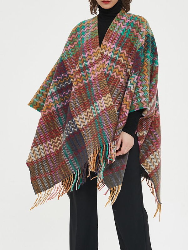 Keep Warm Split-Side Tasseled High-Low Long Sleeves Shawl&Scarf