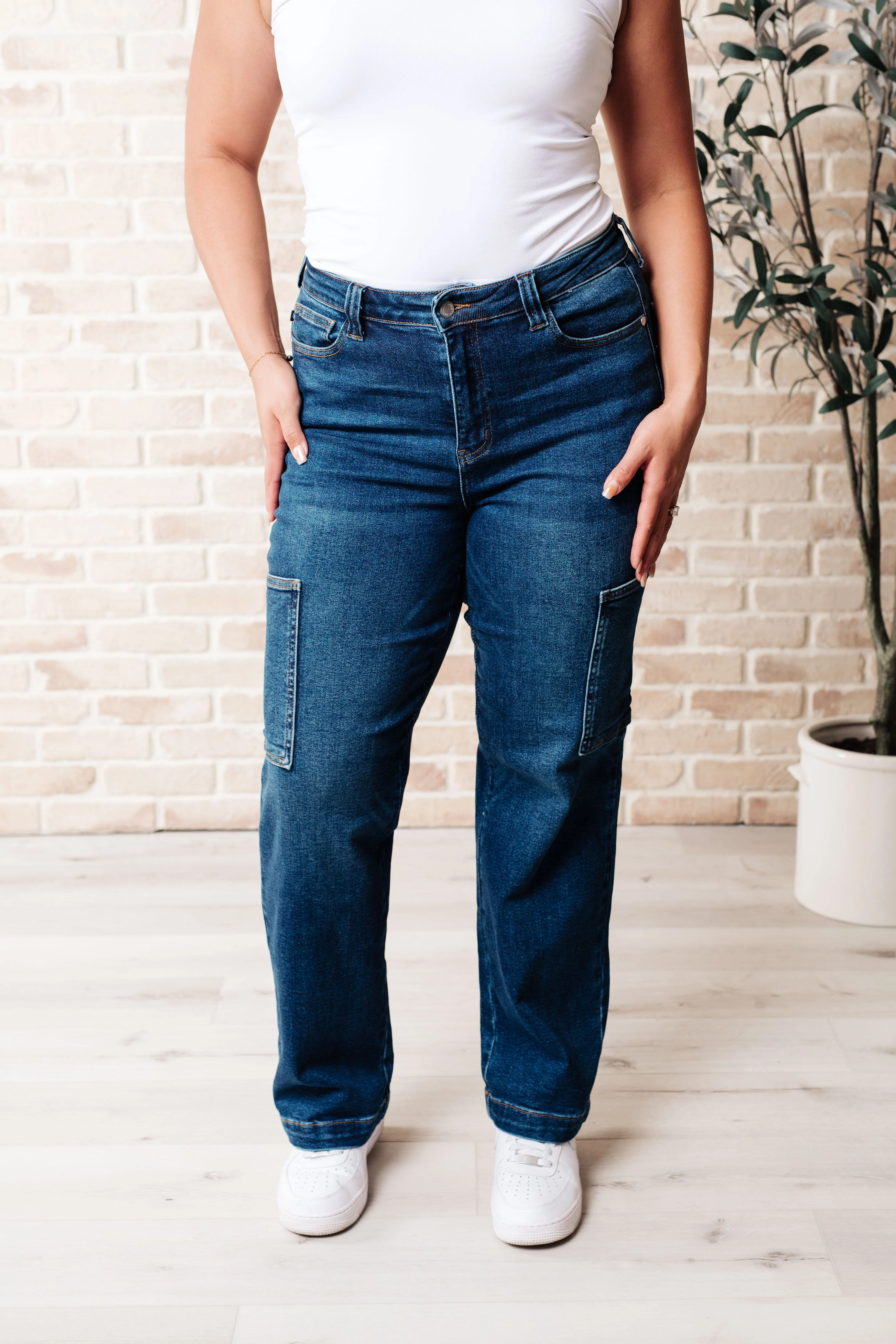 High Rise Cargo Straight Jeans