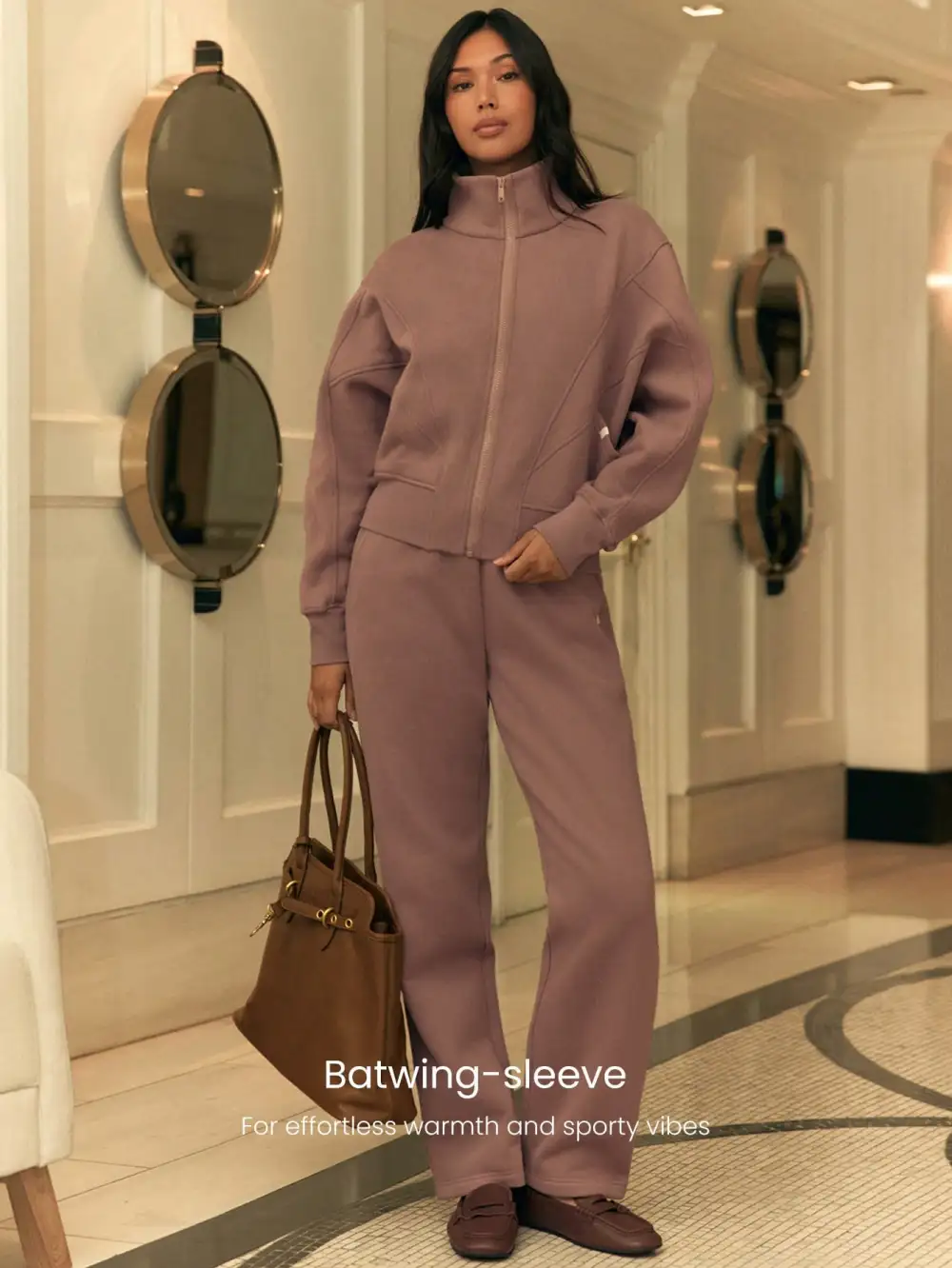 Everyday Fleece WarmthSoft Warm Lightweight Front Back Seam Detailing Pockets Batwing Sleeve High Neckline Full-Zip Jacket