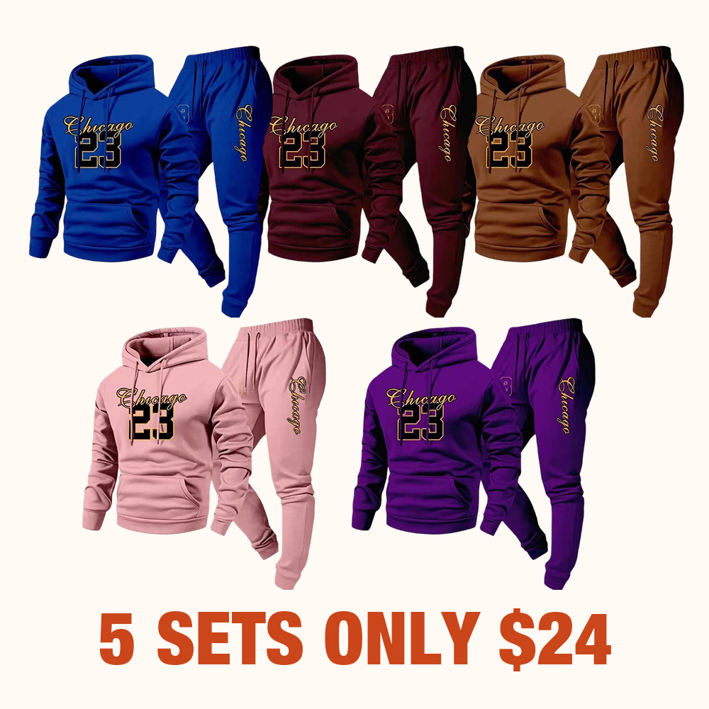 Men's team number printed hoodie and drawstring track pants set