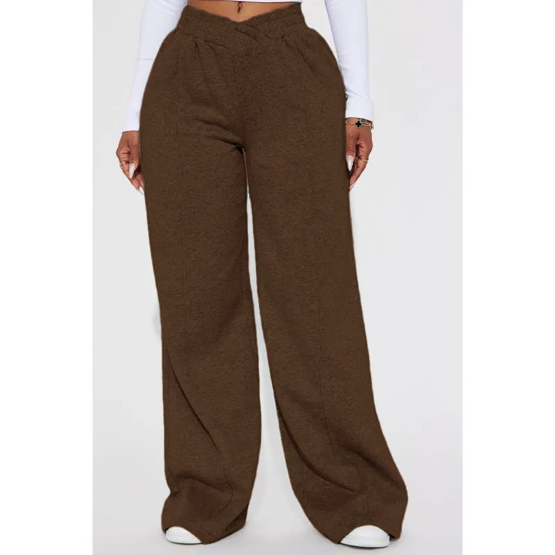 Crossover High Waisted Wide Leg Lounge Pants