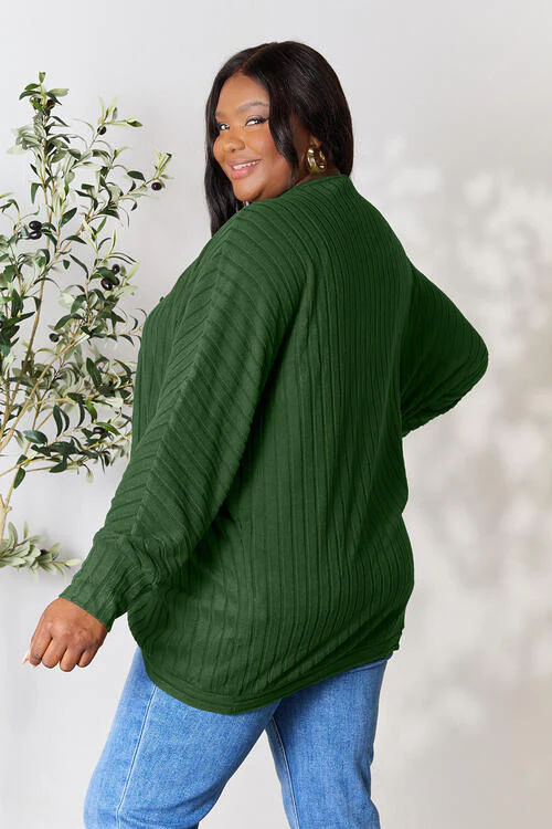 Full Size Ribbed Open Front Long Sleeve Cardigan
