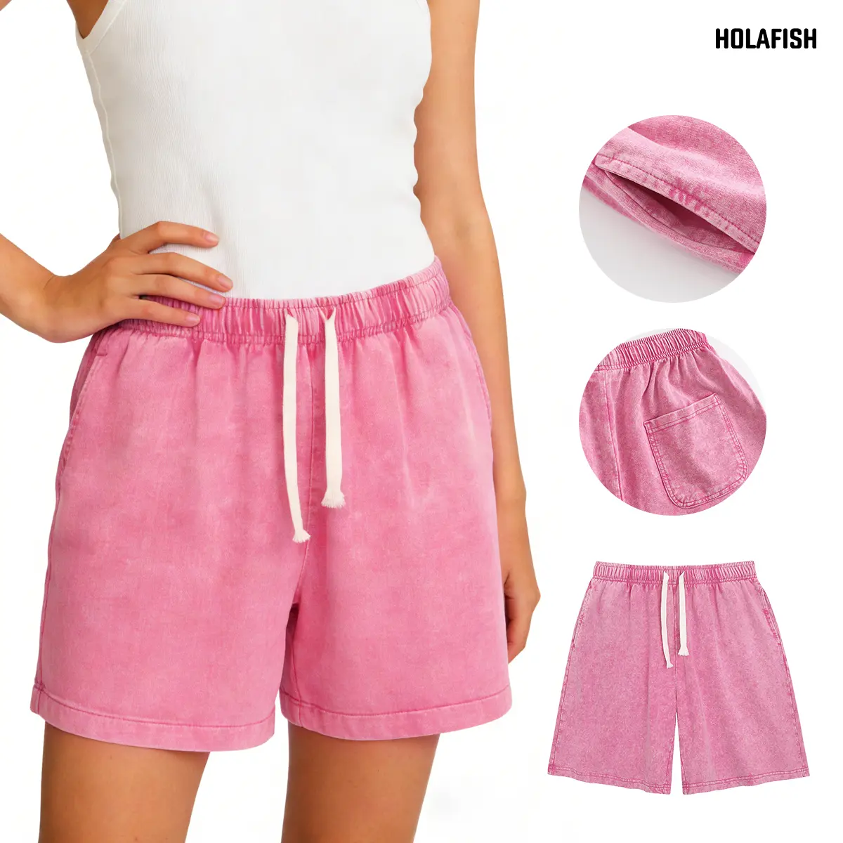 Retro Acid Wash Basic Unisex Tee & Shorts Cotton,7