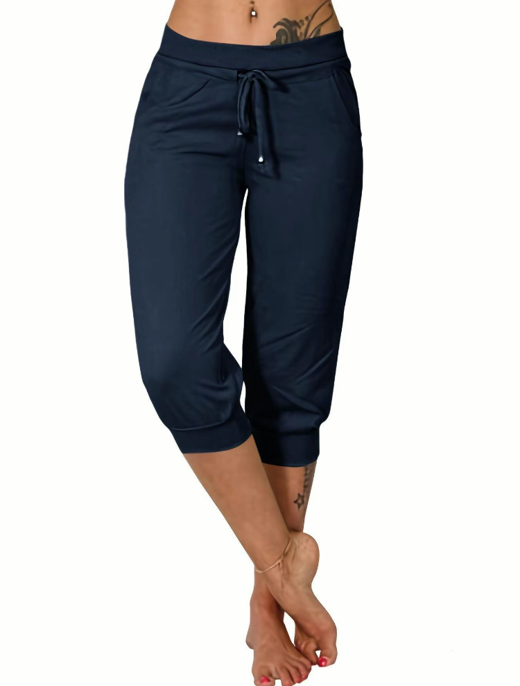Women's Casual Drawstring Capri Pants with Pockets – Summer Trousers