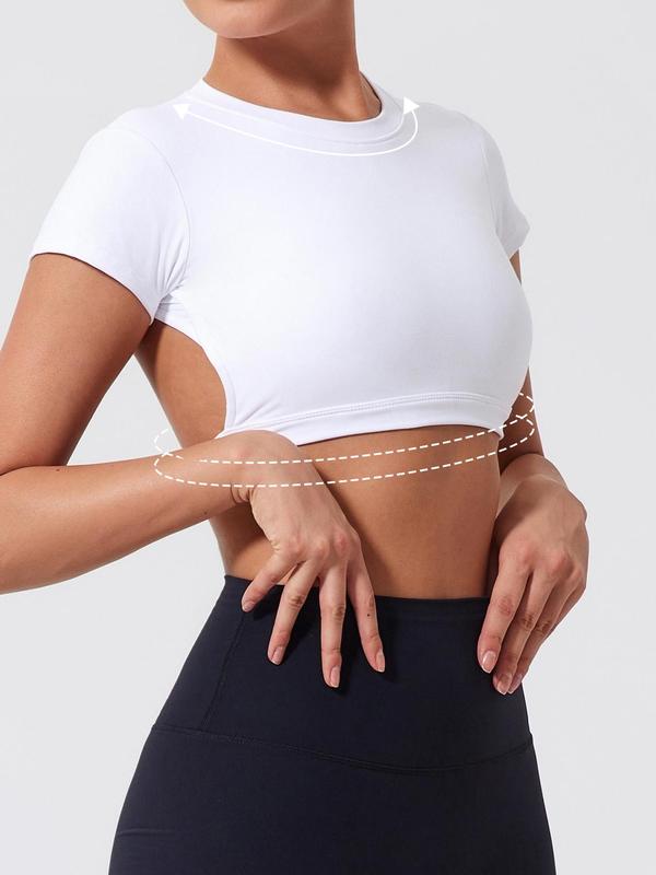 Women’s Backless Crop Gym Top — Short Sleeve Active Tee