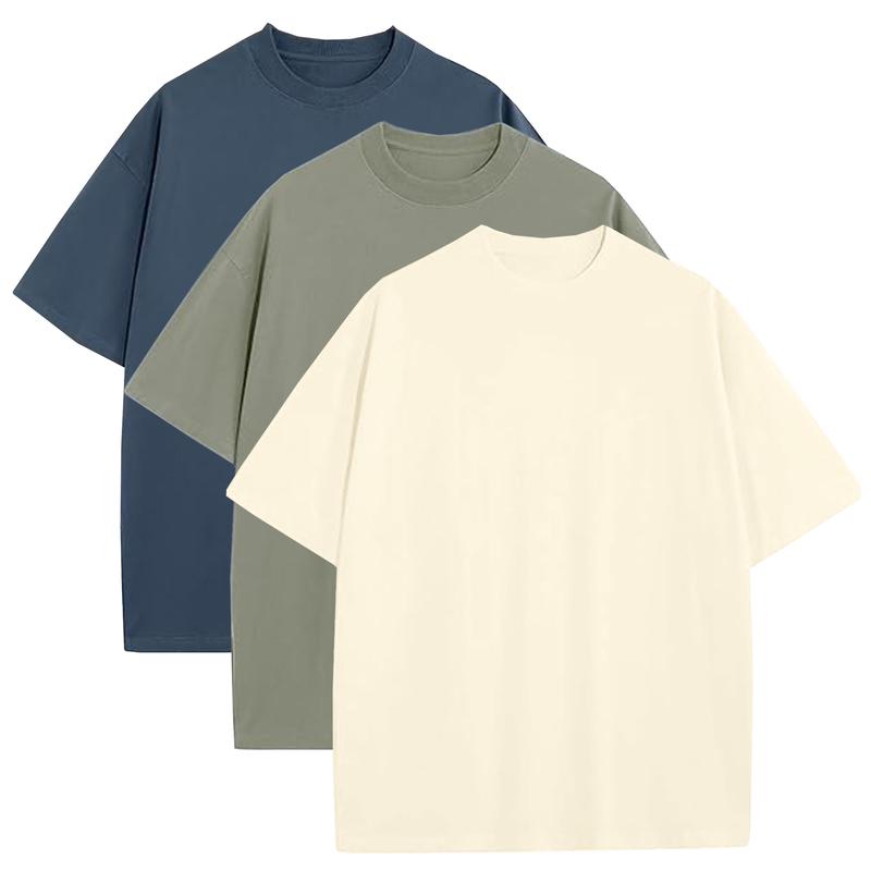 Unisex Heavyweight 100% Cotton Drop Shoulder T-Shirts, Multi-Pack Casual Oversized Fashion Tees