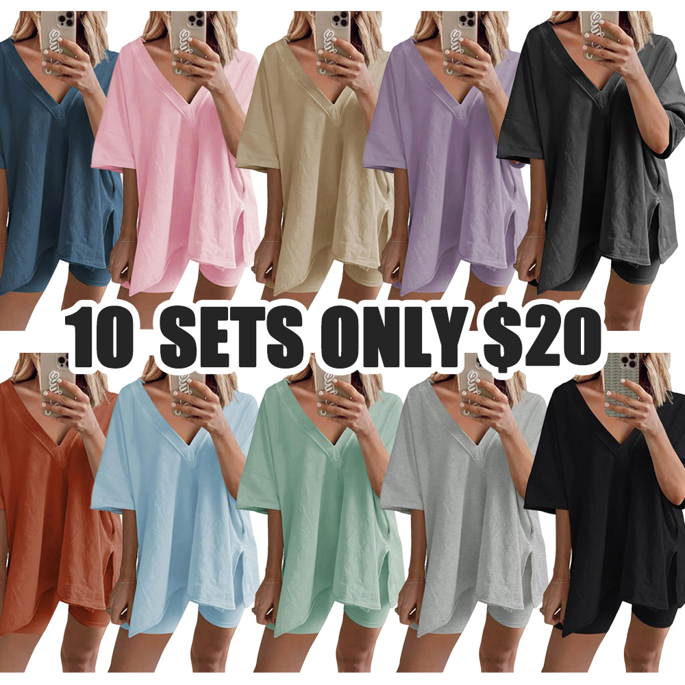 Women’s Oversized 2-Piece Lounge Shorts Set – Reversible V-Neck/Round Neck T-Shirt & Matching Shorts – Plus Size Friendly Casual Wear (Sizes S–5XL)