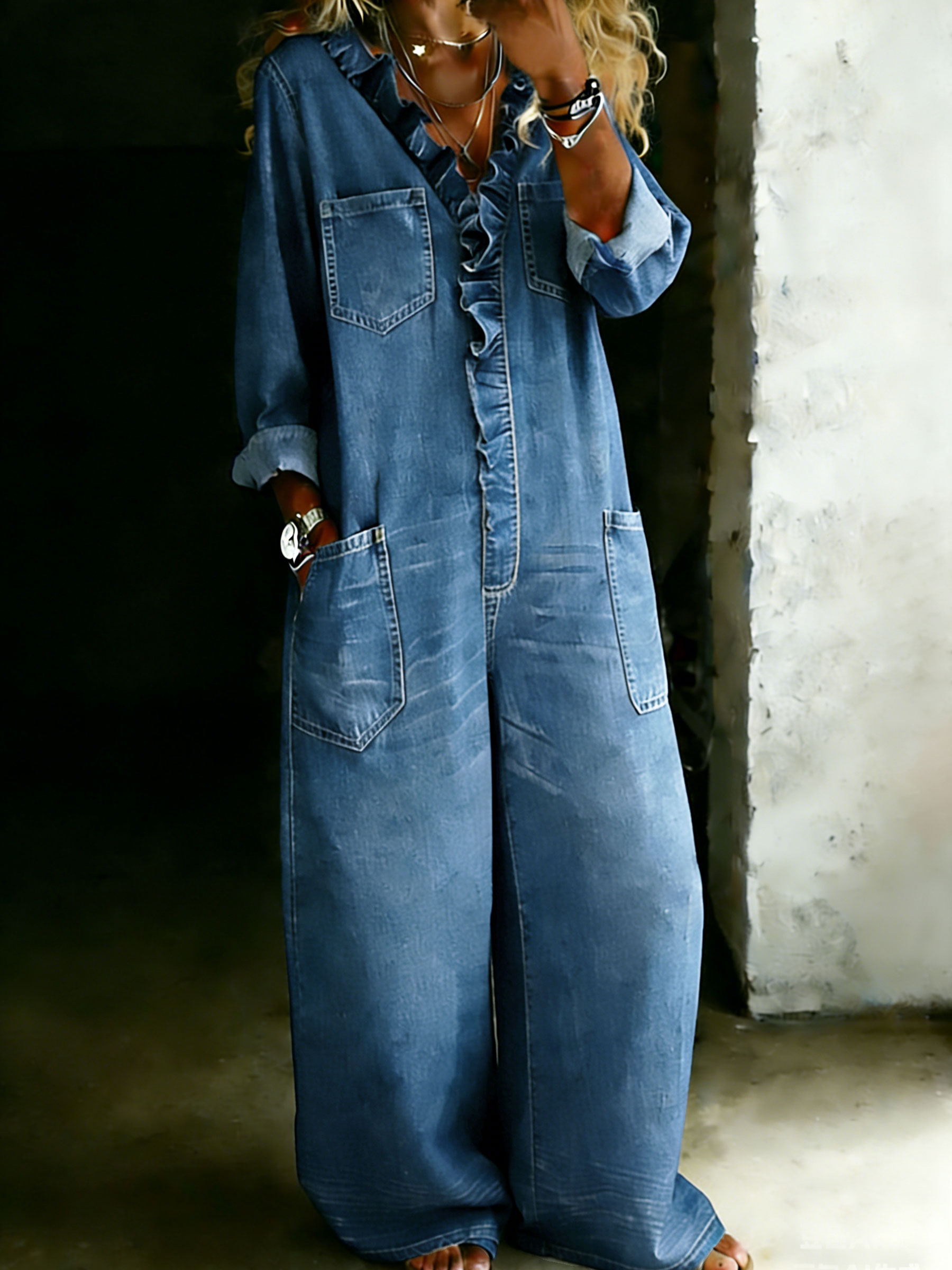 Women’s Stylish Denim One Piece Jumpsuit