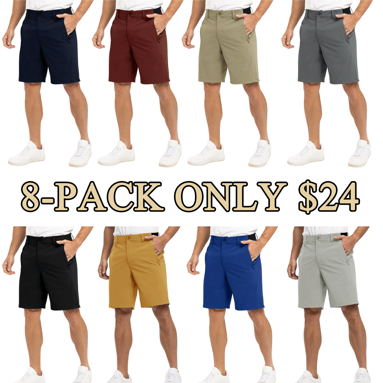 Men’s 9” Quick-Dry Stretch Golf & Work Shorts – Lightweight Casual Shorts with 3 Pockets