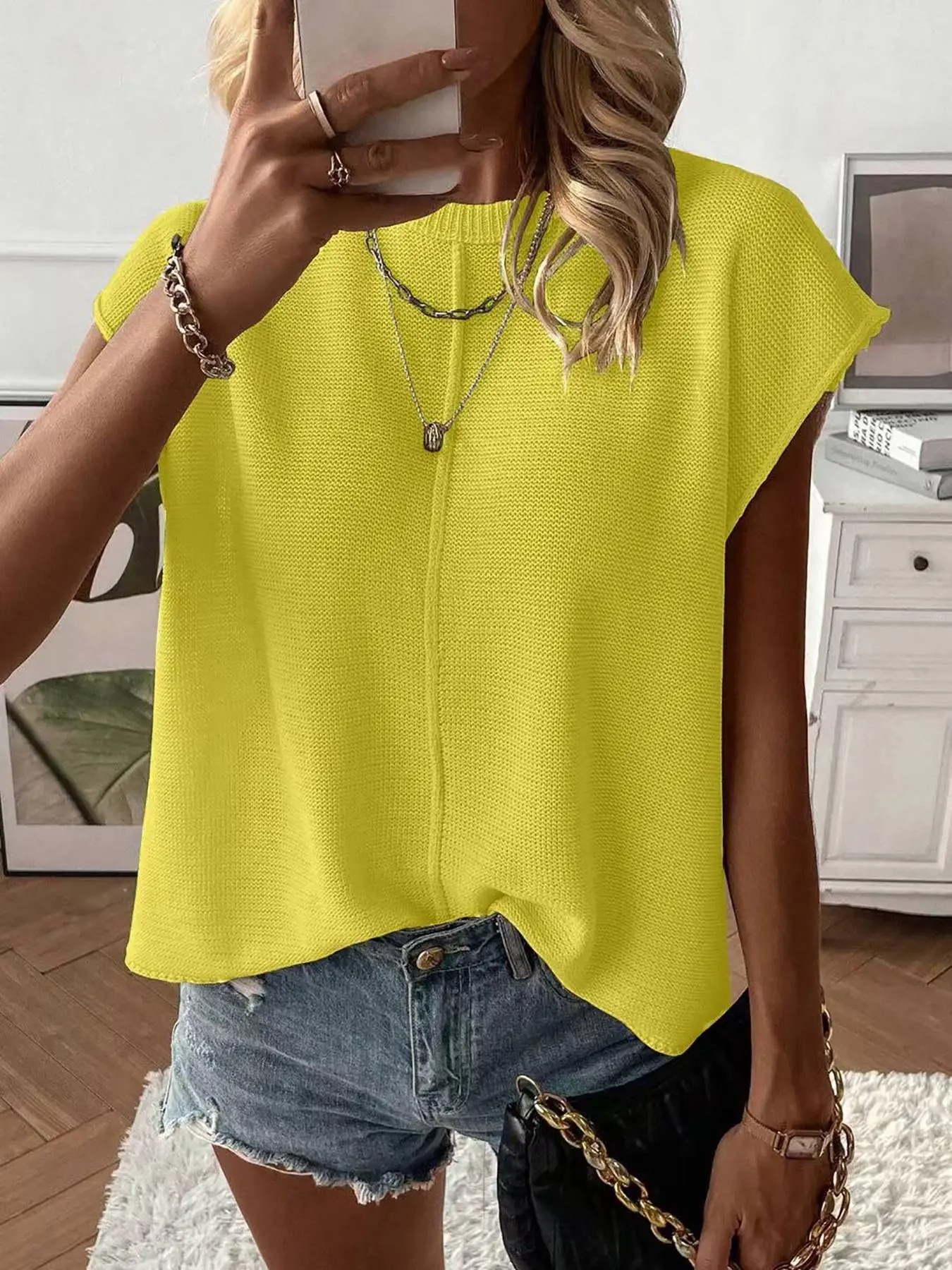 Women's Solid Color Round Neck Sweater Vest - Casual Lightweight Knit Top for Summer Daily Wear