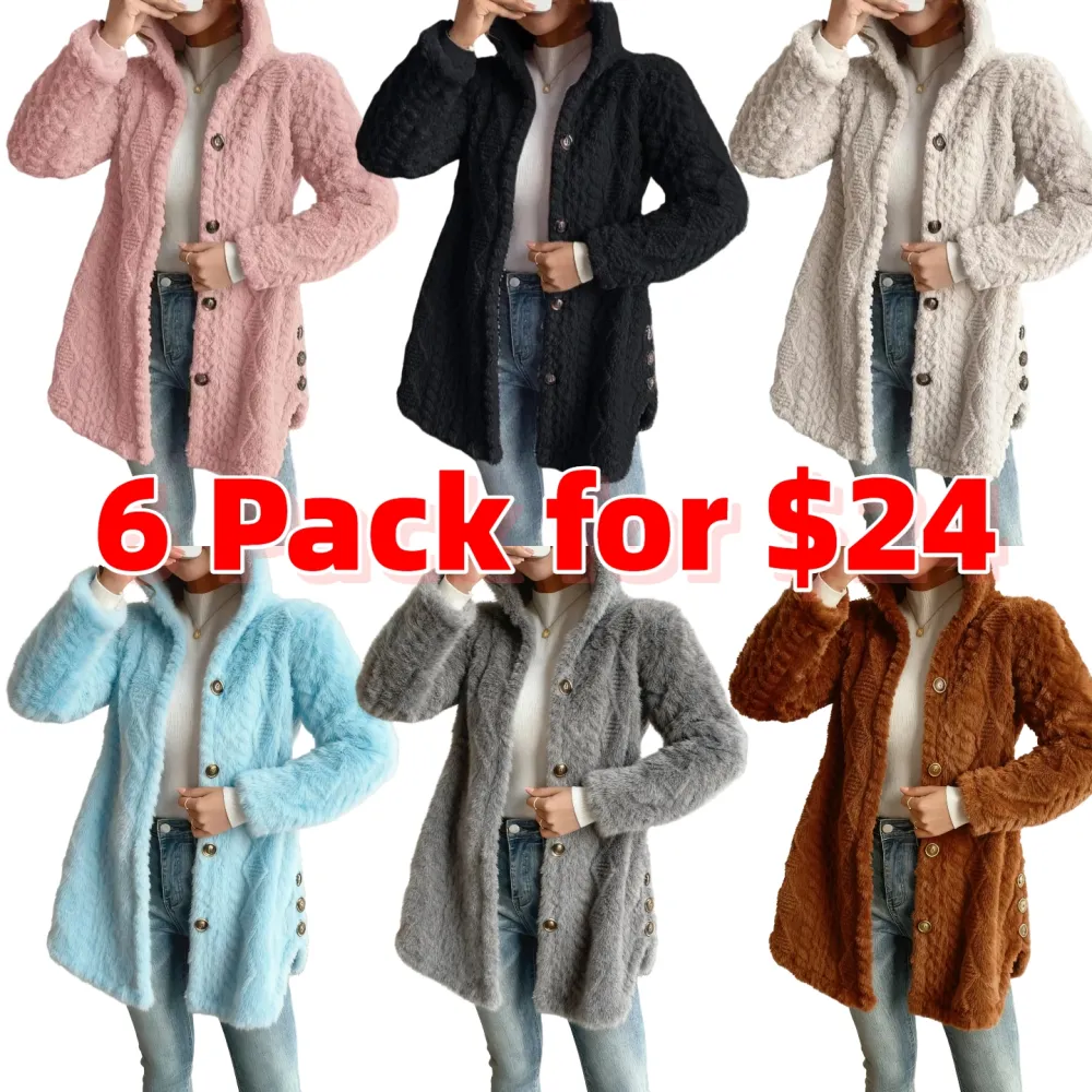 Women's Fall Winter Warm Fashion Jacquard Hooded Cardigan Long Sleeve Coat