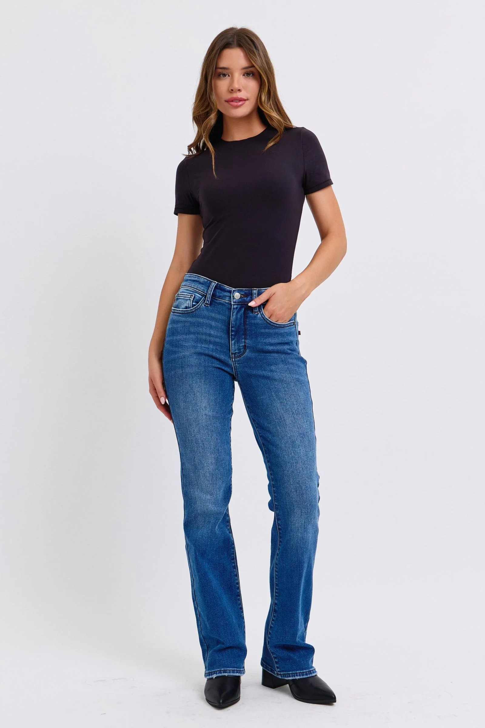 Blue Full Size Mid-Rise Bootcut Jeans with Pockets