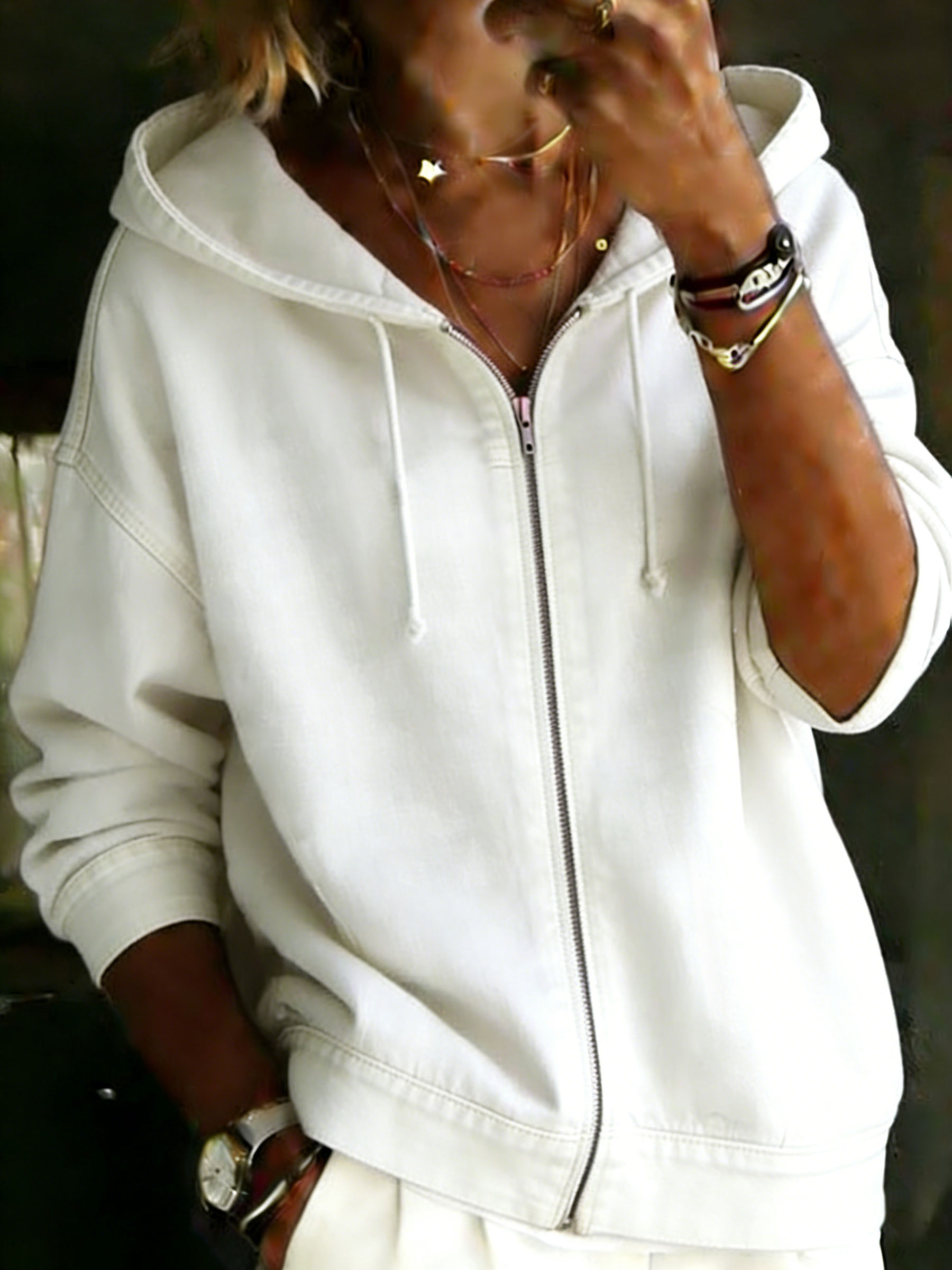 Women's Casual Long Sleeve Denim Zipper Hoodie Coat