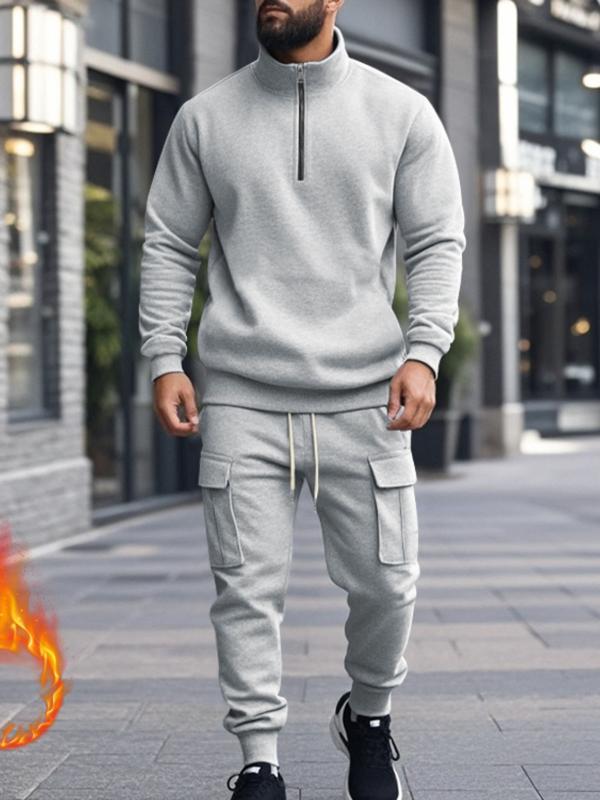 Two-Piece Set – Stand Collar Zip-Up Jacket & Cargo Jogger Pants