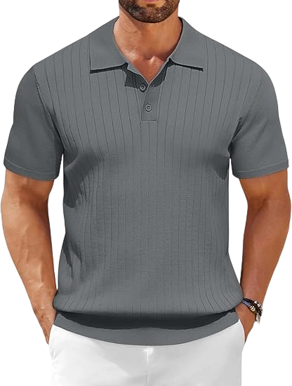 Men's Knit Polo Shirts Short Sleeve Ribbed Knitted Shirt Summer Lightweight Casual Golf Shirts
