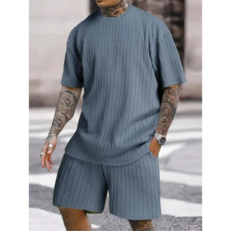 Men's Two-Piece Set: Drop Shoulder Tee & Drawstring Shorts