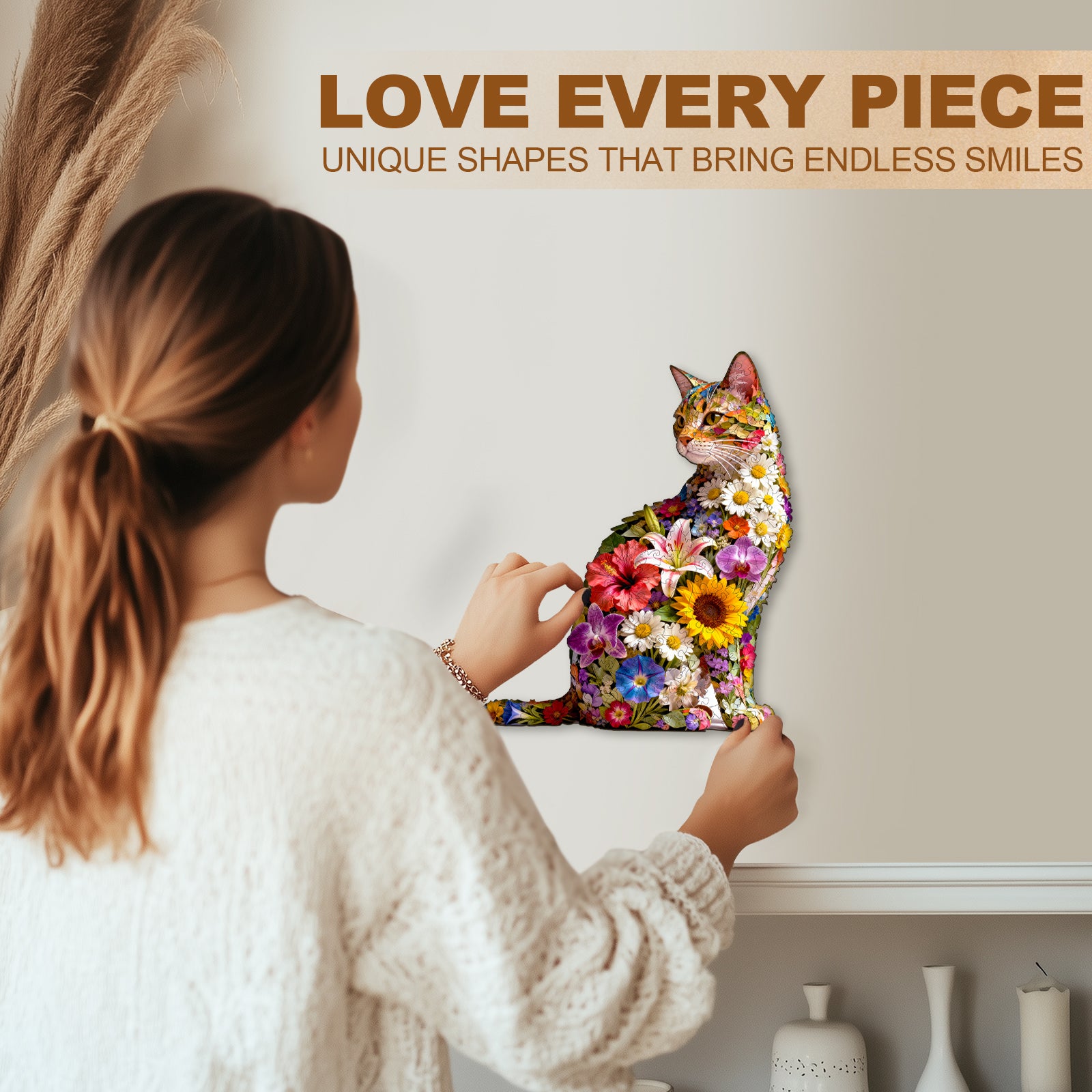 Floral cat Wooden Jigsaw Puzzle