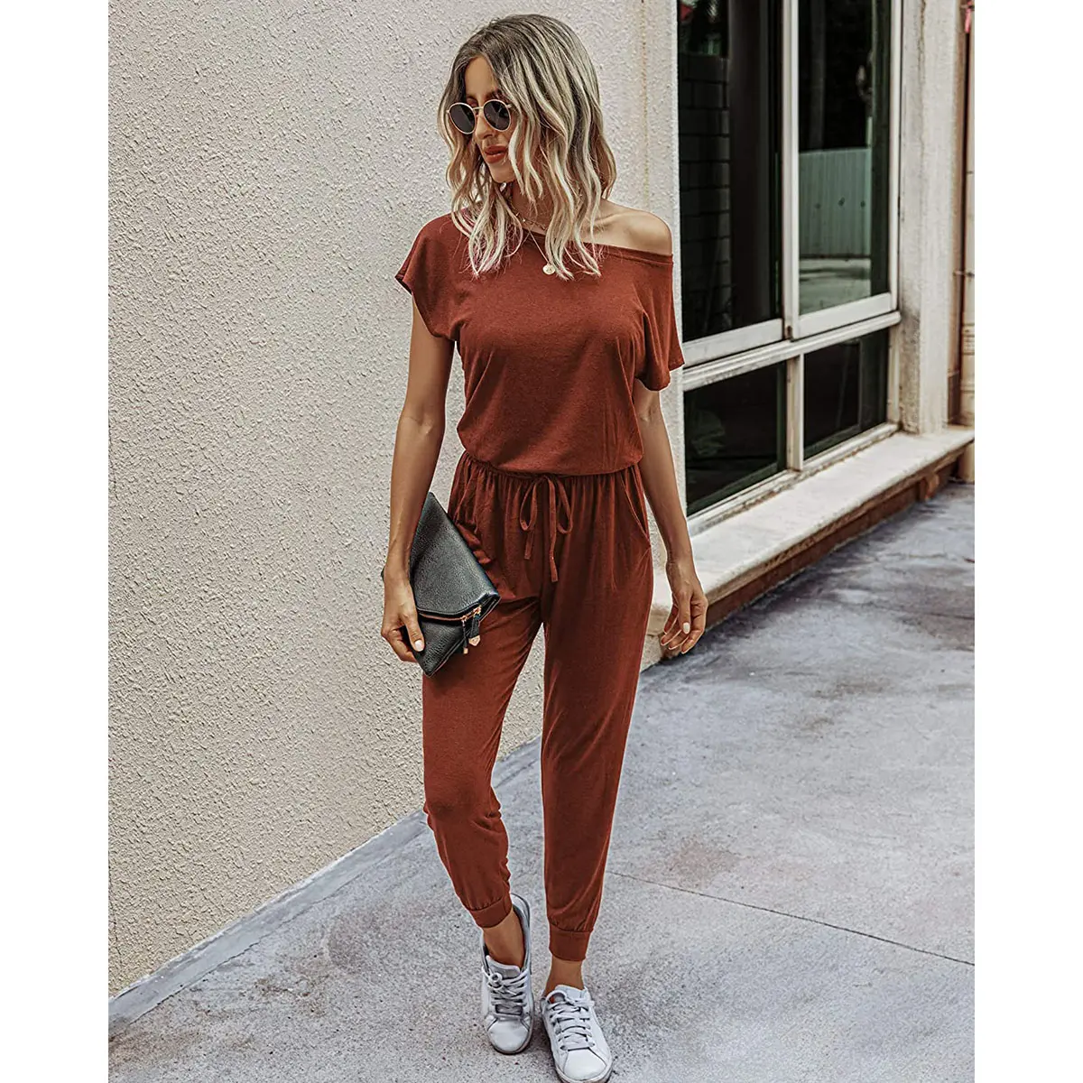 Women's Jumpsuit Plus Size S-5XL Off-Shoulder Elastic Waist Stretchy Loose Minimalist Comfy Clothes Casual Outdoor Lightweight Romper - Fabric - Womenswear Pants Style romper