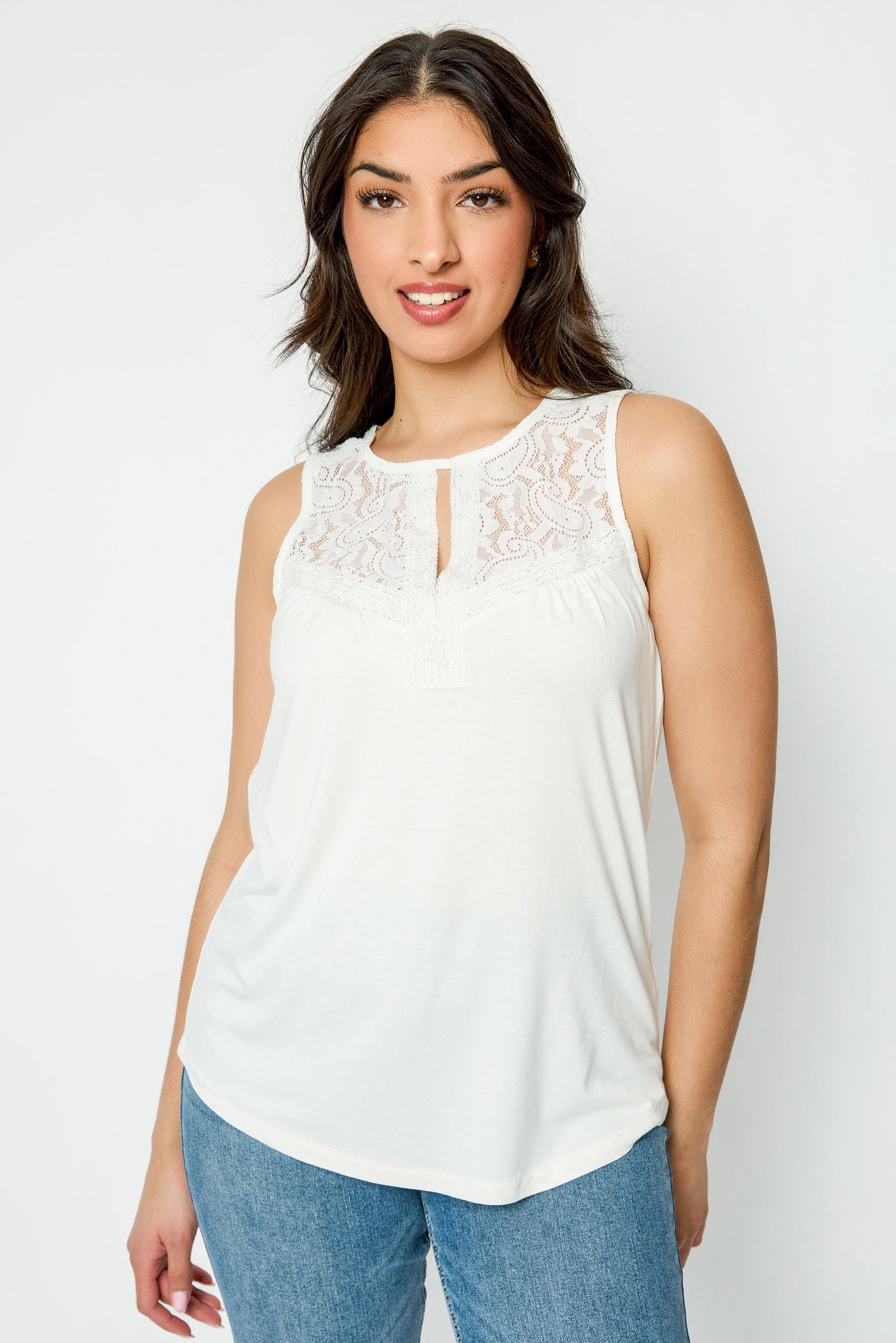 Sleeveless Top with Lace Trim
