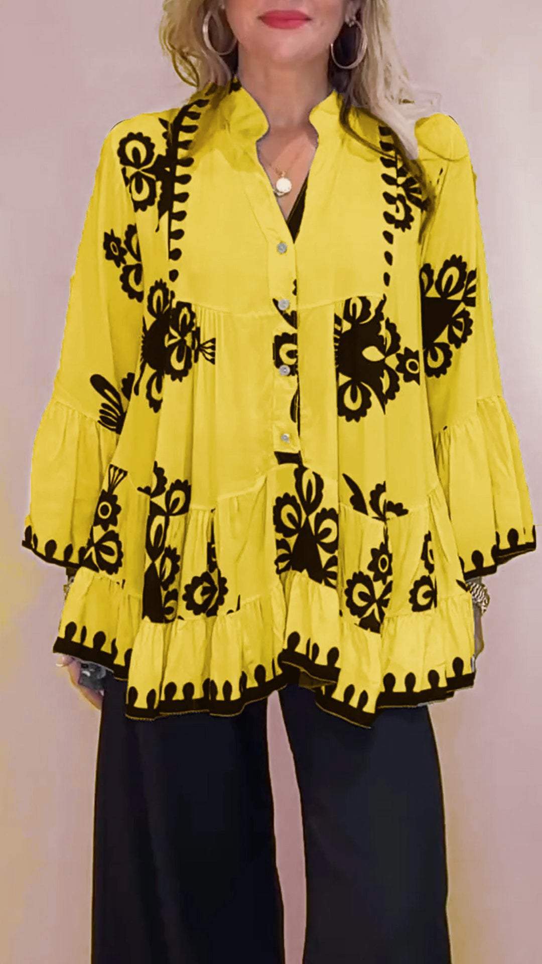 Women V-neck Casual Printed Top