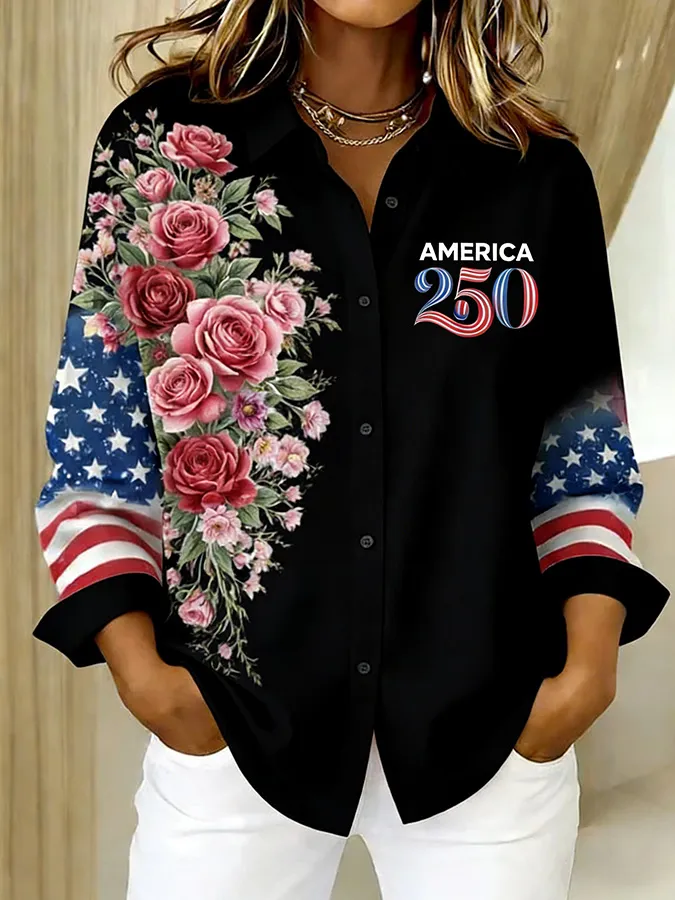 Ladies' Casual 250Th Anniversary Celebration Lapel Button Up Shirt