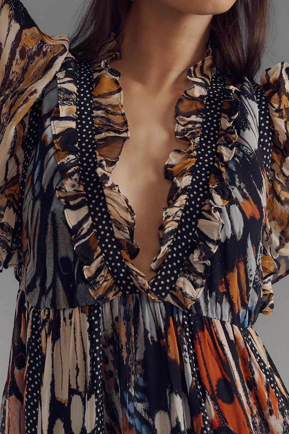 Short-Sleeve V-Neck Midi Dress