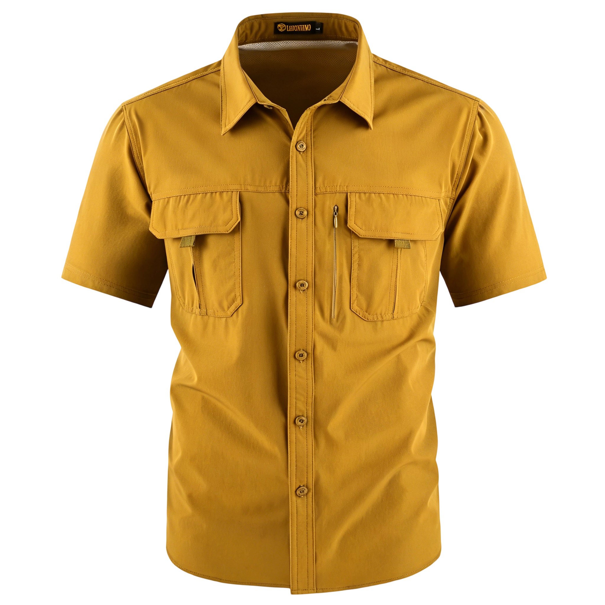 Men's American-Style Solid Color Shirt with Hidden Ventilation Holes Casual Summer Beach Nylon Shirt High-Quality Fabric Short Sleeves Button Closures