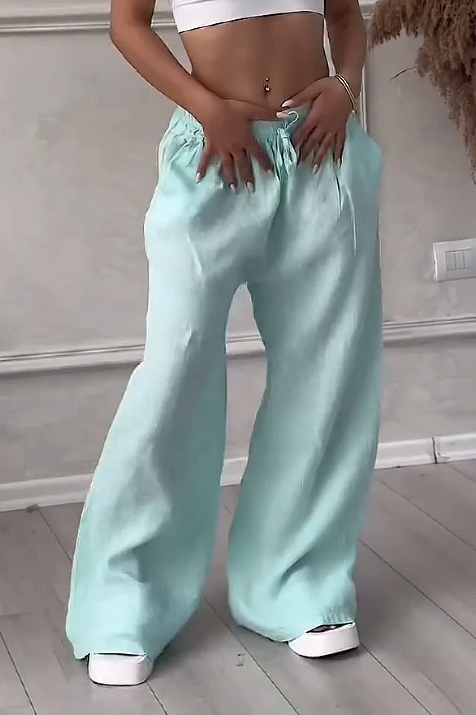 Women'S Solid Color Cotton And Linen Casual Trousers