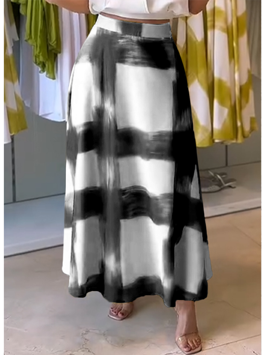 Women's Brushstroke Print Cotton and Linen Skirt