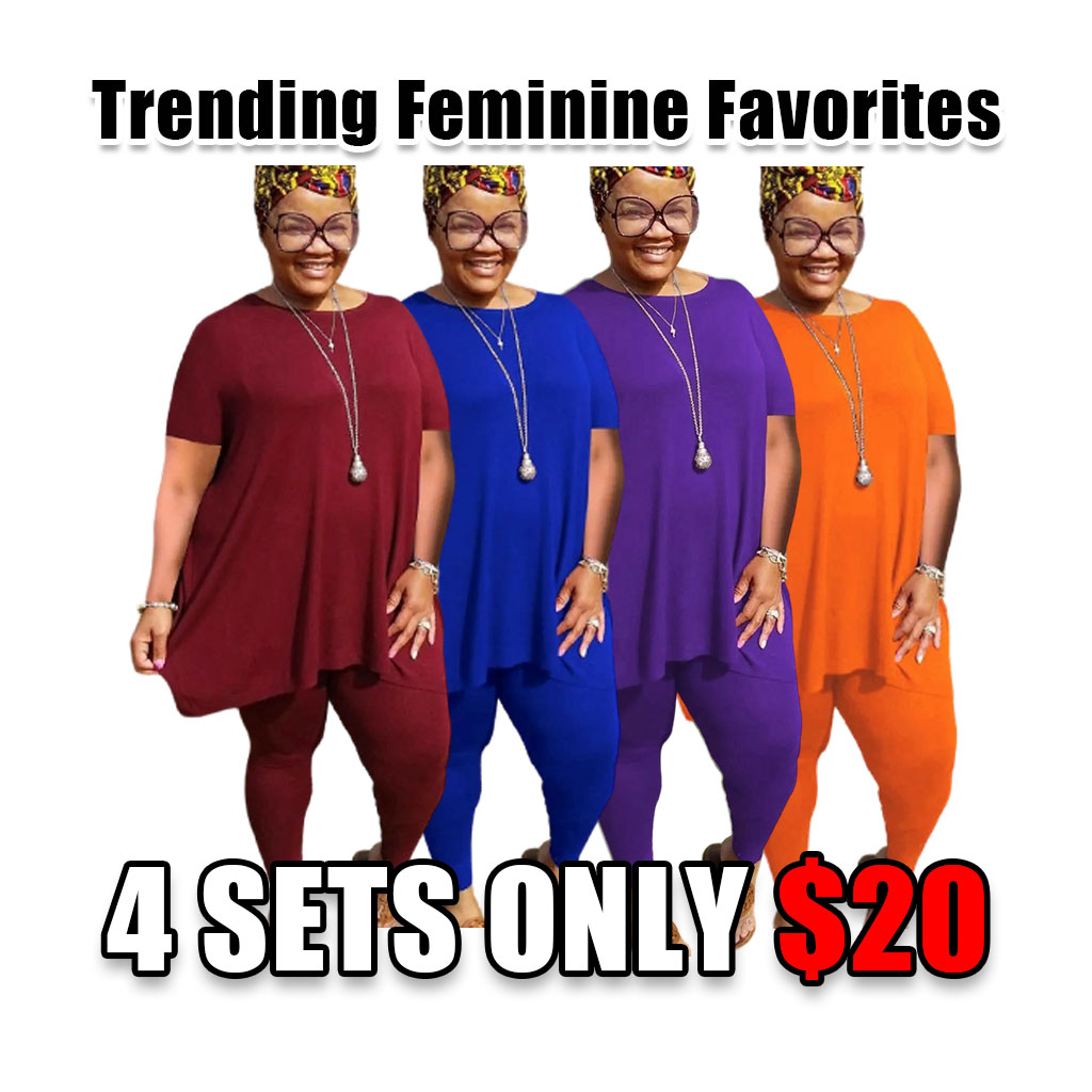 Women Plus Size 2 Piece Outfits Short Sleeve Top and Legging Pant Set Lounge Sets Tracksuit