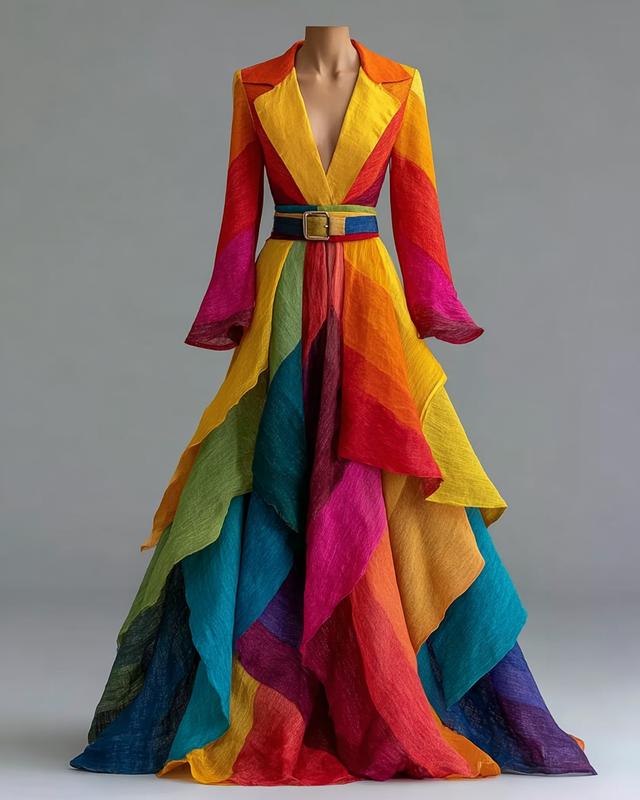 Women's vibrant spring/summer rainbow-colored dress2231