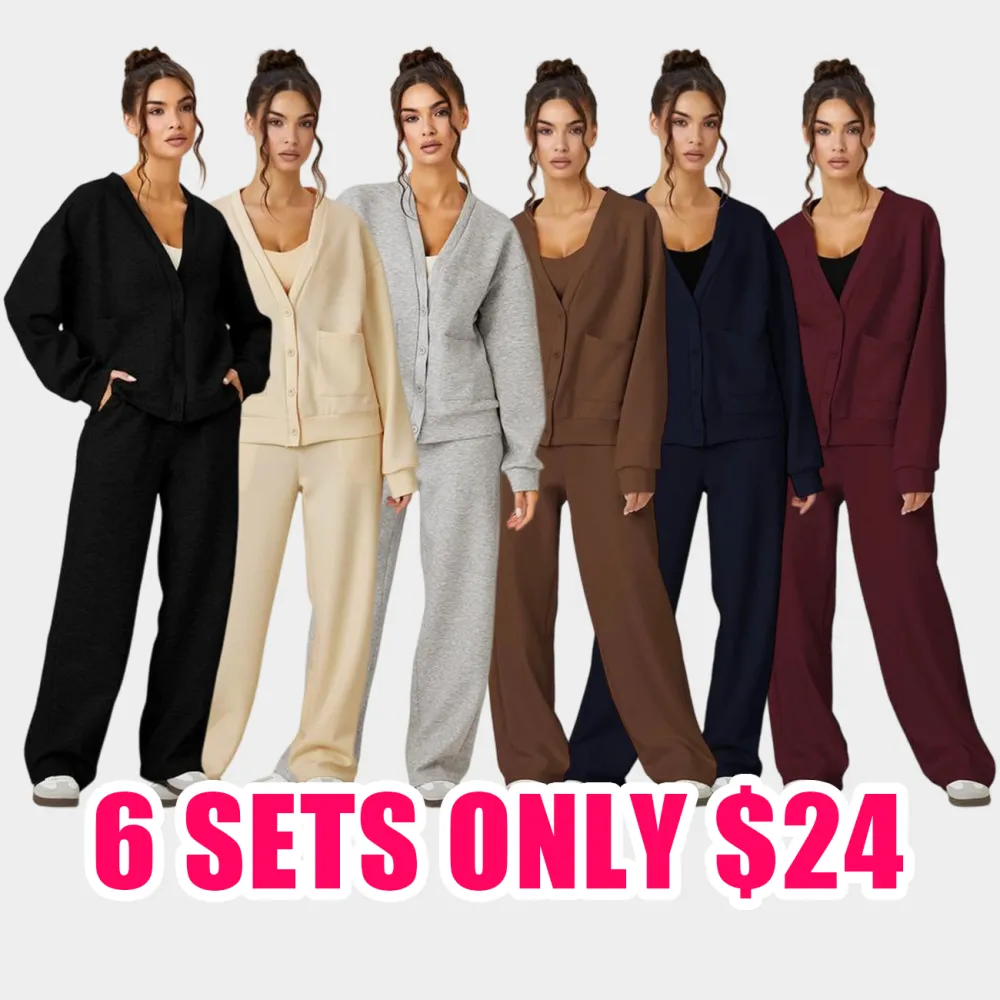 Women's Slouchy V-Neck Button Cardigan & Drawstring Pants Two-Piece Set