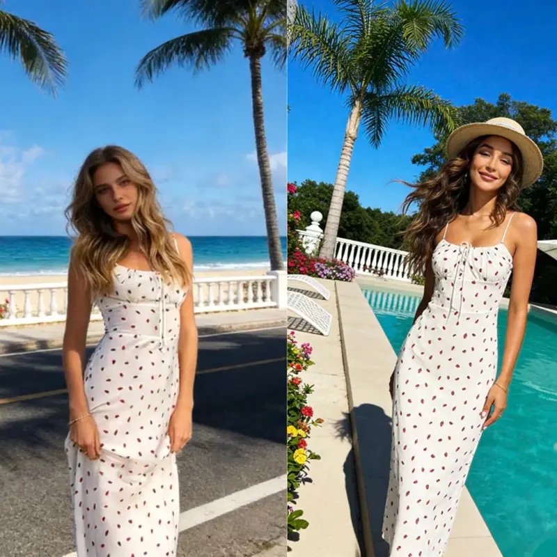 UANEO Women's Floral Dress Low-Cut Square Neck Spaghetti Strap Tie Bodycorn Dresses Casual Wear Slip with Adjustable Straps & Elastic Neckline