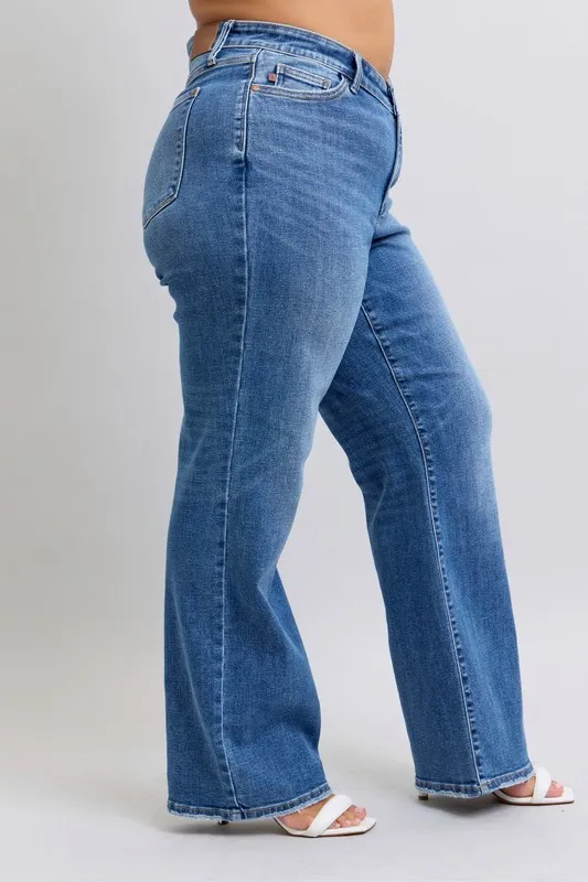 Blue Full Size High Waist V-Front Vintage Wash Straight Jeans Plus Size