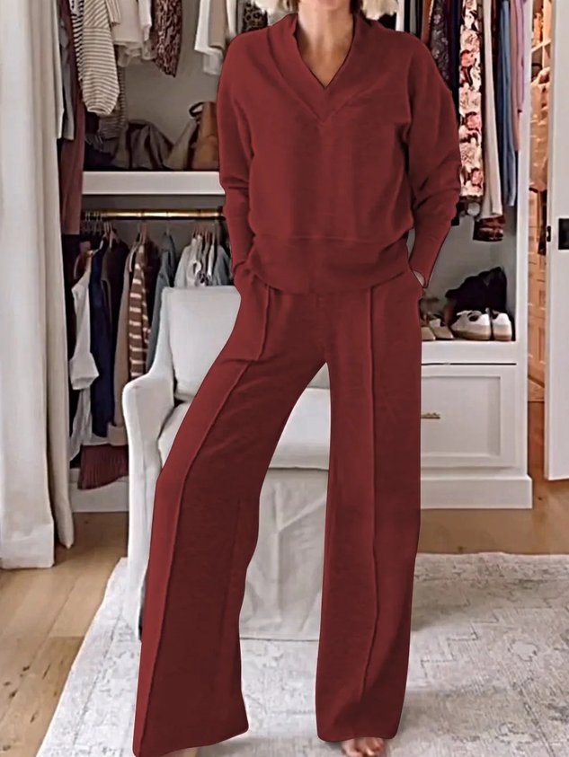 Women's Split Joint Plain Daily Going Out Two-Piece Set White Casual Spring/Fall Top With Pants Matching Set