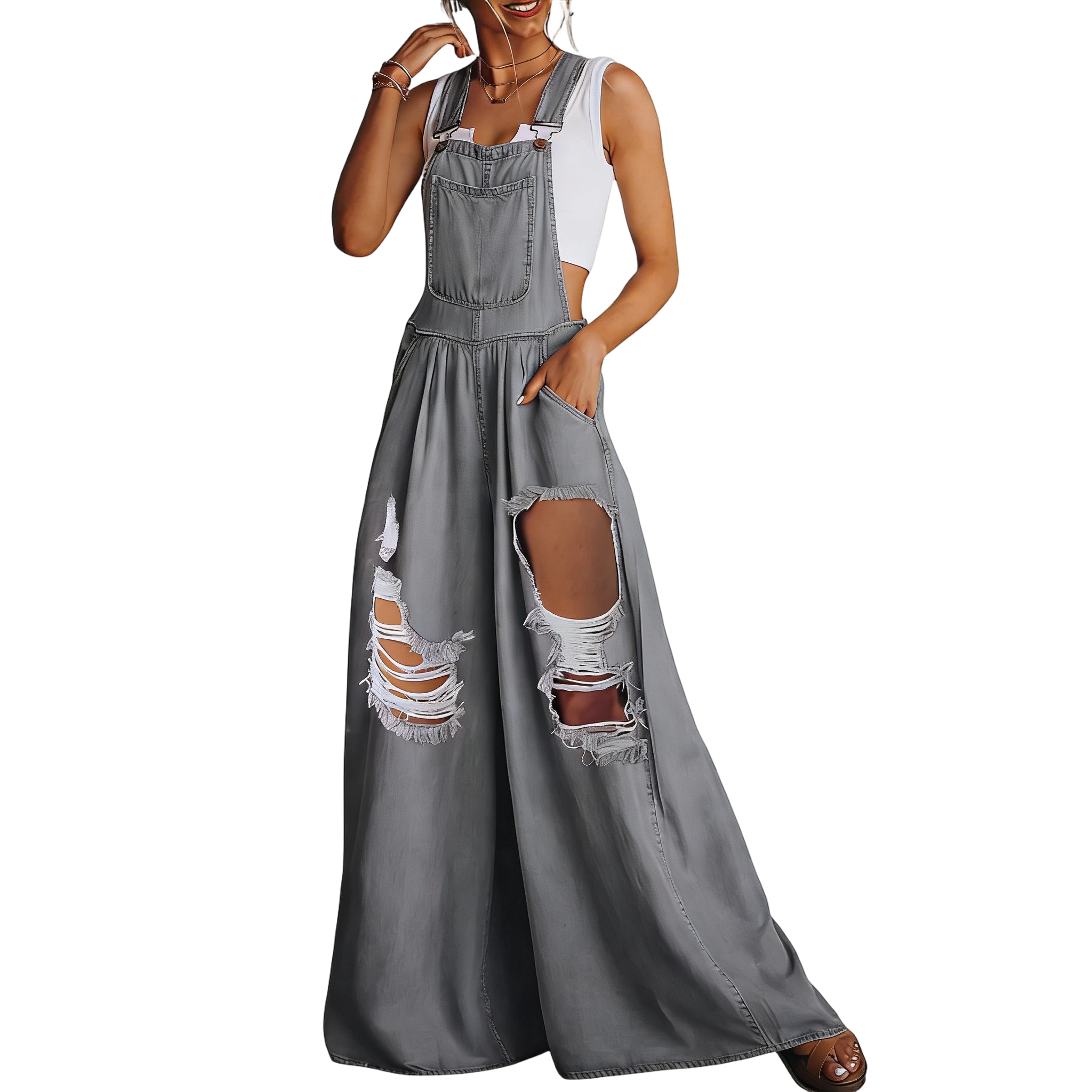 he Loose-Fit Denim Overalls