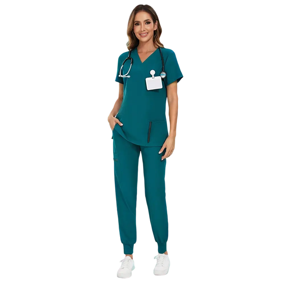 Set for Women - Stretch V-Neck Scrub Top & Jogger Pant with 8 Pockets