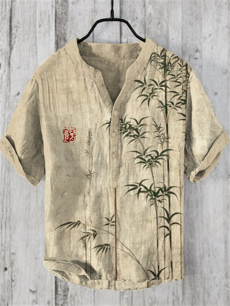Bamboo Japanese Art Linen Blend Shirt