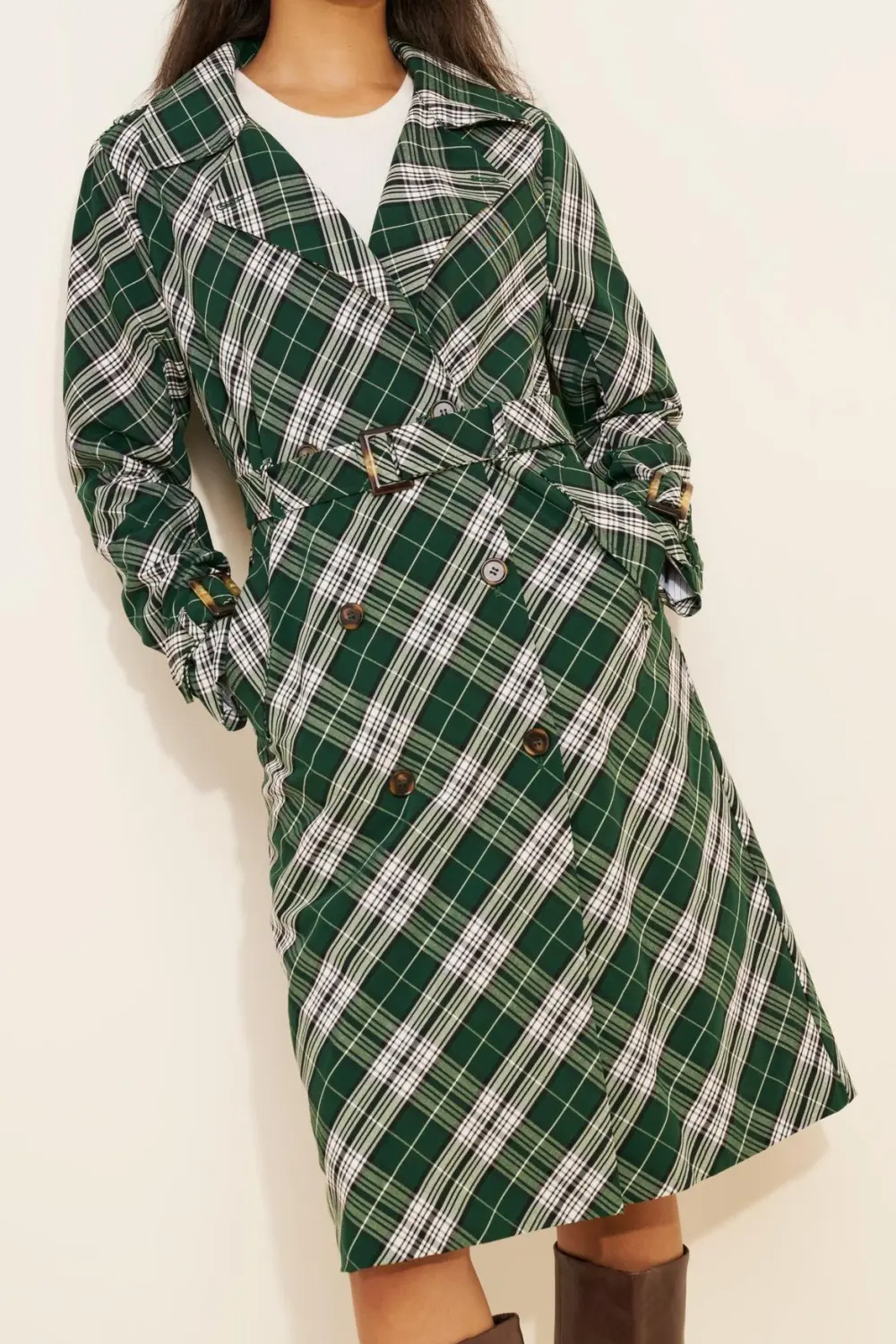Plaid Longline Trench Coat