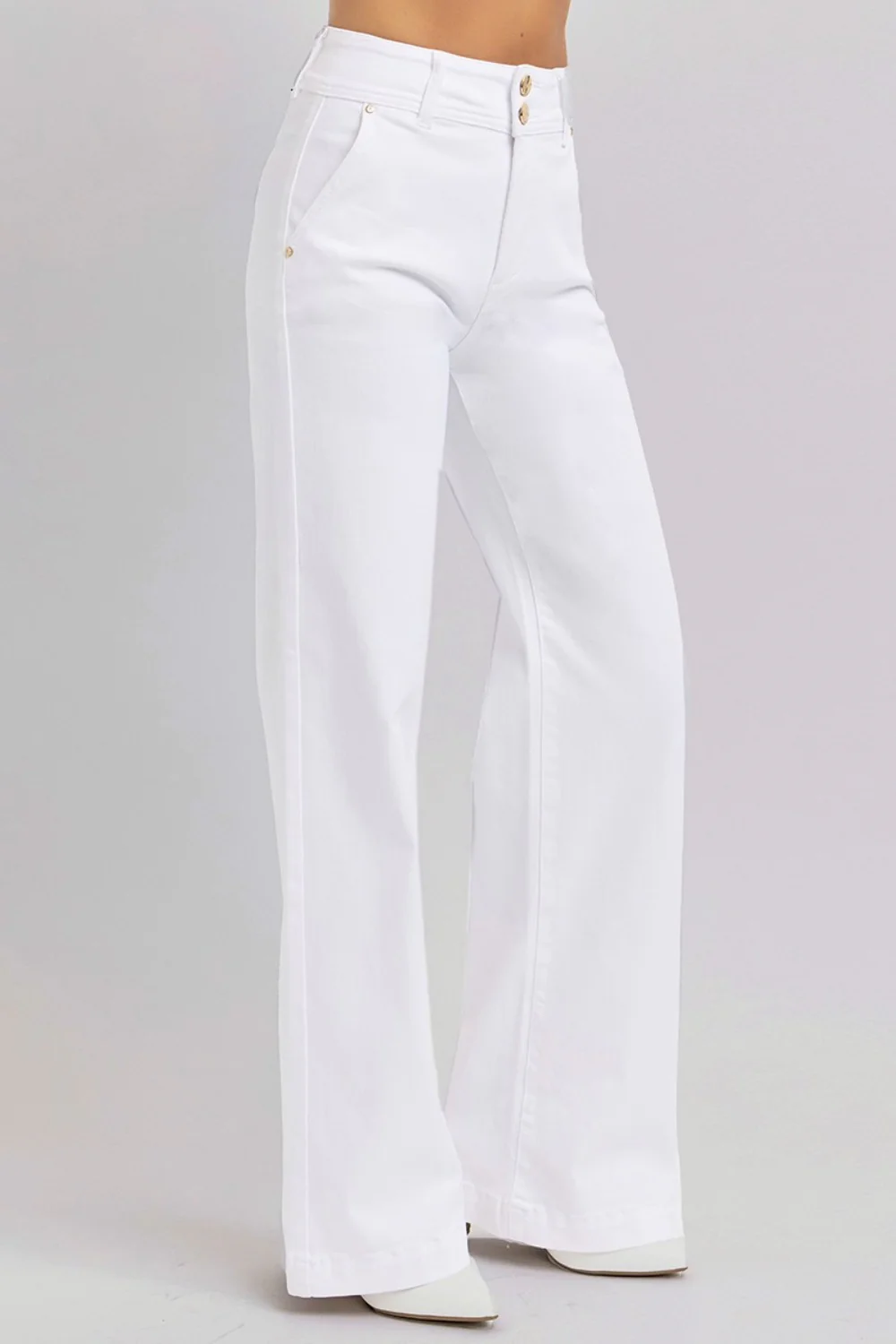 Full Size Tummy Control Double Button Wide Leg Jeans