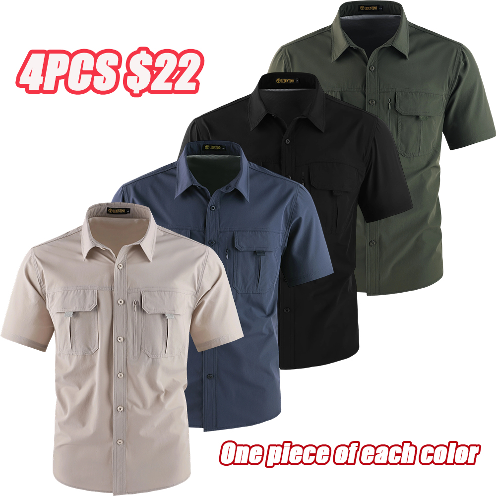Men's American-Style Solid Color Shirt with Hidden Ventilation Holes Casual Summer Beach Nylon Shirt High-Quality Fabric Short Sleeves Button Closures
