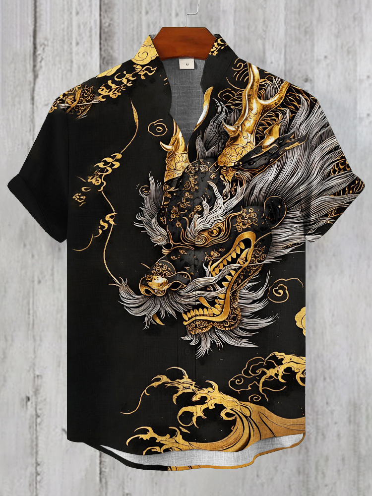 Japanese Dragon Totem Art Men's Casual Short Sleeve Shirt