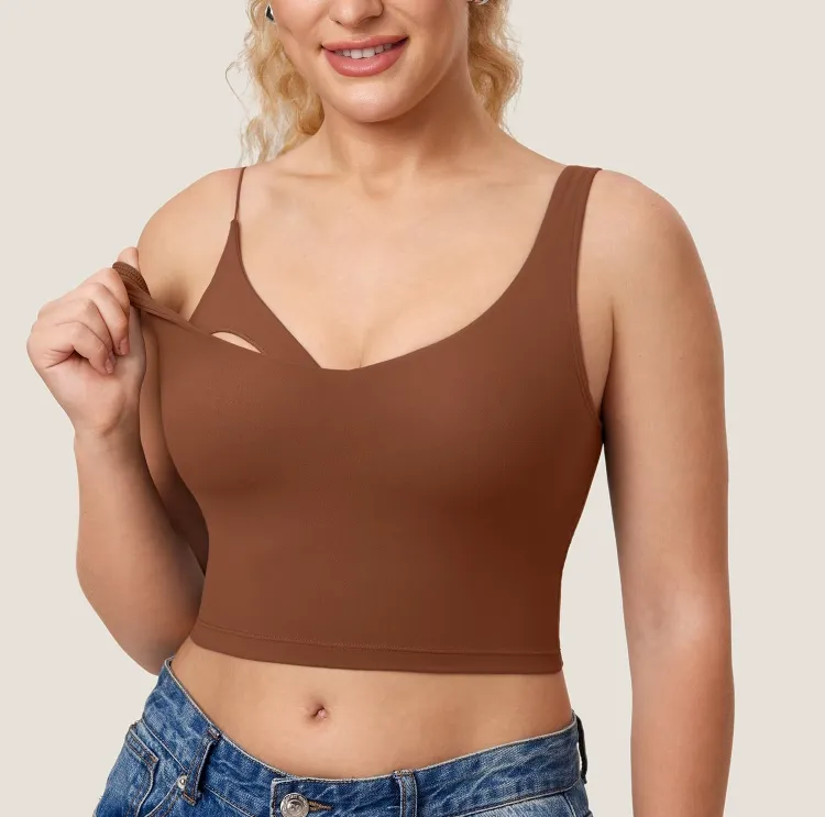 V Neck Nursing Crop Tank Top – Soft Maternity Bra for Breastfeeding & Sleep