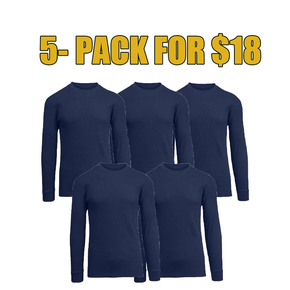 5-Pack Waffle Knit Thermal Shirts – Long Sleeve Crew Neck & Henley Set