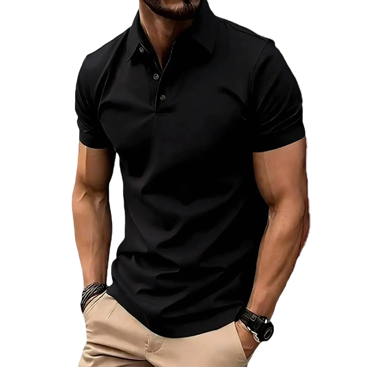 Men's Casual POLO Shirt, Solid Color Button Versatile Basic