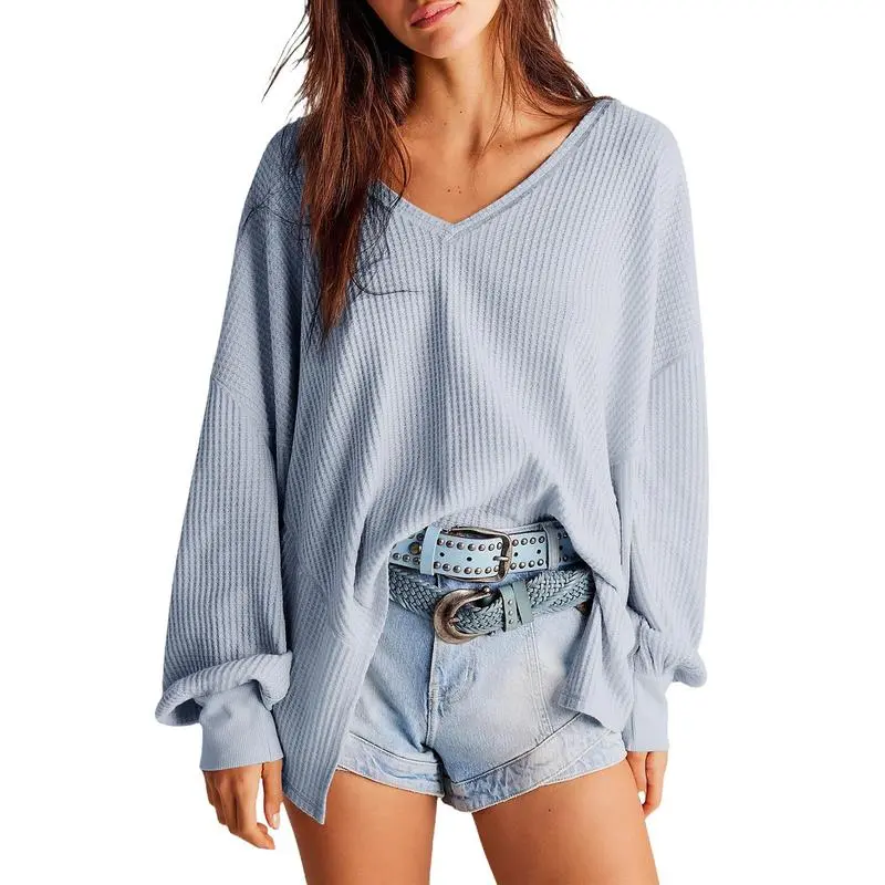 Women's Waffle Knit V-Neck Top