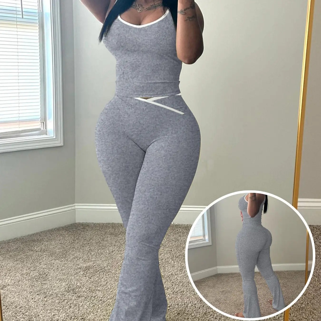 Women’s Colorblock Sleeveless Tank & Flared Pants Set