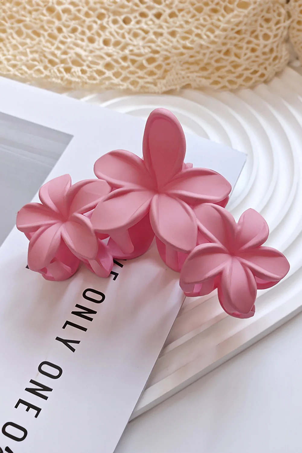 Pink 3D Flower Plastic Resin Hair Claw